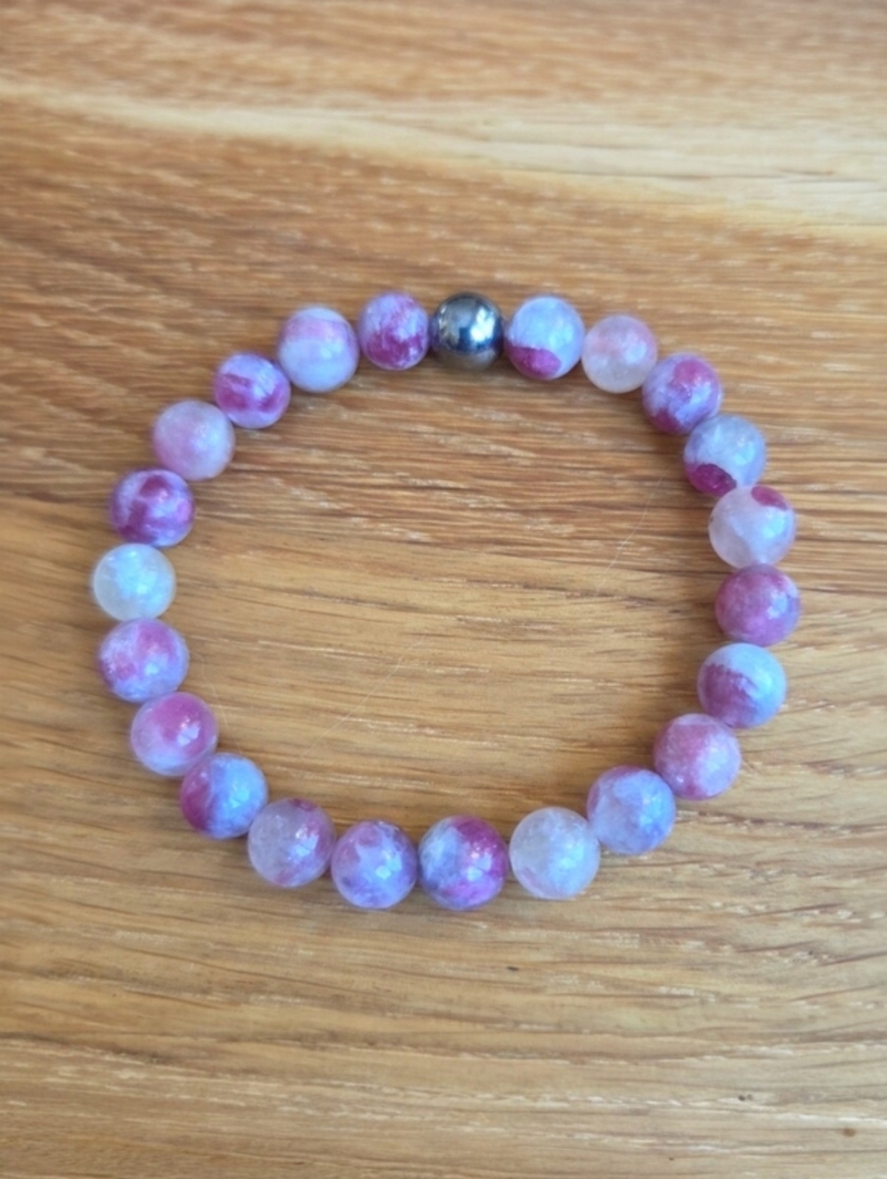 Pink Tourmaline / Purple Lepidolite Beaded Stretch Bracelet | Handmade